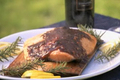 Classic Cedar-Planked Salmon With Blueberry Sauce